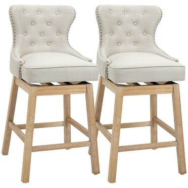 HomCom Bar Stool with Swivel, Natural Wood, Set of 2
