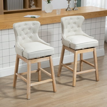 HomCom Bar Stool with Swivel, Natural Wood, Set of 2