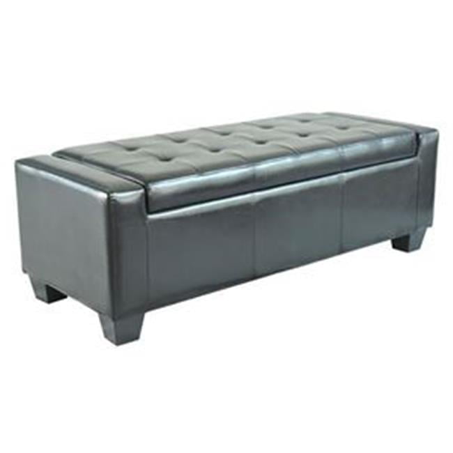 Black Faux Leather Tufted Storage Bench with Ample Space