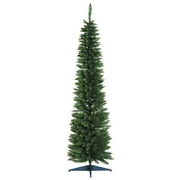 HomCom Green Hinged Fir Slim Noble Hinged Artificial Christmas Tree, with Realistic Plastic Branches including 390 Tips 6'