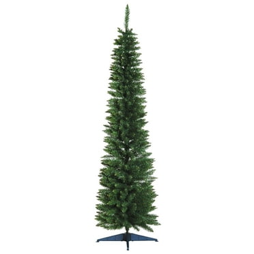 HomCom Green Hinged Fir Slim Noble Hinged Artificial Christmas Tree, with Realistic Plastic Branches including 390 Tips 6'