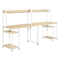 HomCom Industrial Double Computer Desk with Open Shelf, Oak - Walmart.com