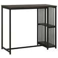 thumbnail image 1 of HomCom Industrial Steel Tube Bar Table with Wood Top, Steel Frame, 2-Tier Storage Shelf, Adjustable Footpad, Pub Table for Kitchen Dining Room, Walnut, 1 of 10