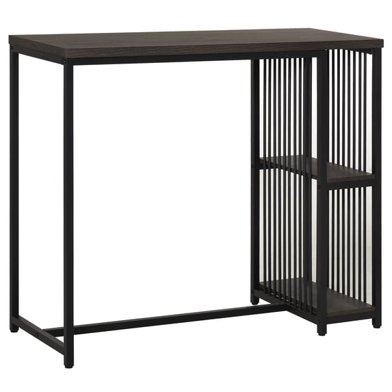 HomCom Industrial Steel Tube Bar Table with Wood Top, Steel Frame, 2-Tier Storage Shelf, Adjustable Footpad, Pub Table for Kitchen Dining Room, Walnut