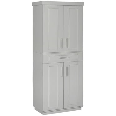 HomCom Kitchen Pantry with Doors and Shelves, Adjustable Shelving, Grey