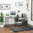 thumbnail image 1 of HomCom L-Shaped Rotating Computer Desk with Storage Shelves Rolling Writing Table Home Office Study Workstation for Home & Office, Grey, 1 of 9