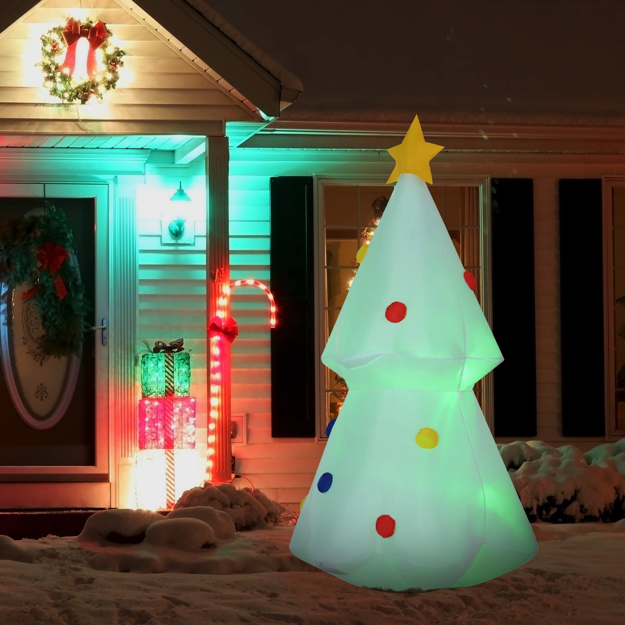 HomCom 6' Christmas Blow-up Outside Yard Decor: Lighted Snow-Covered ...