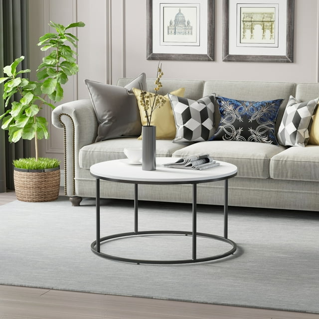 HomCom Metal Round Coffee Sofa Table Side with a Simply Chic Modern ...