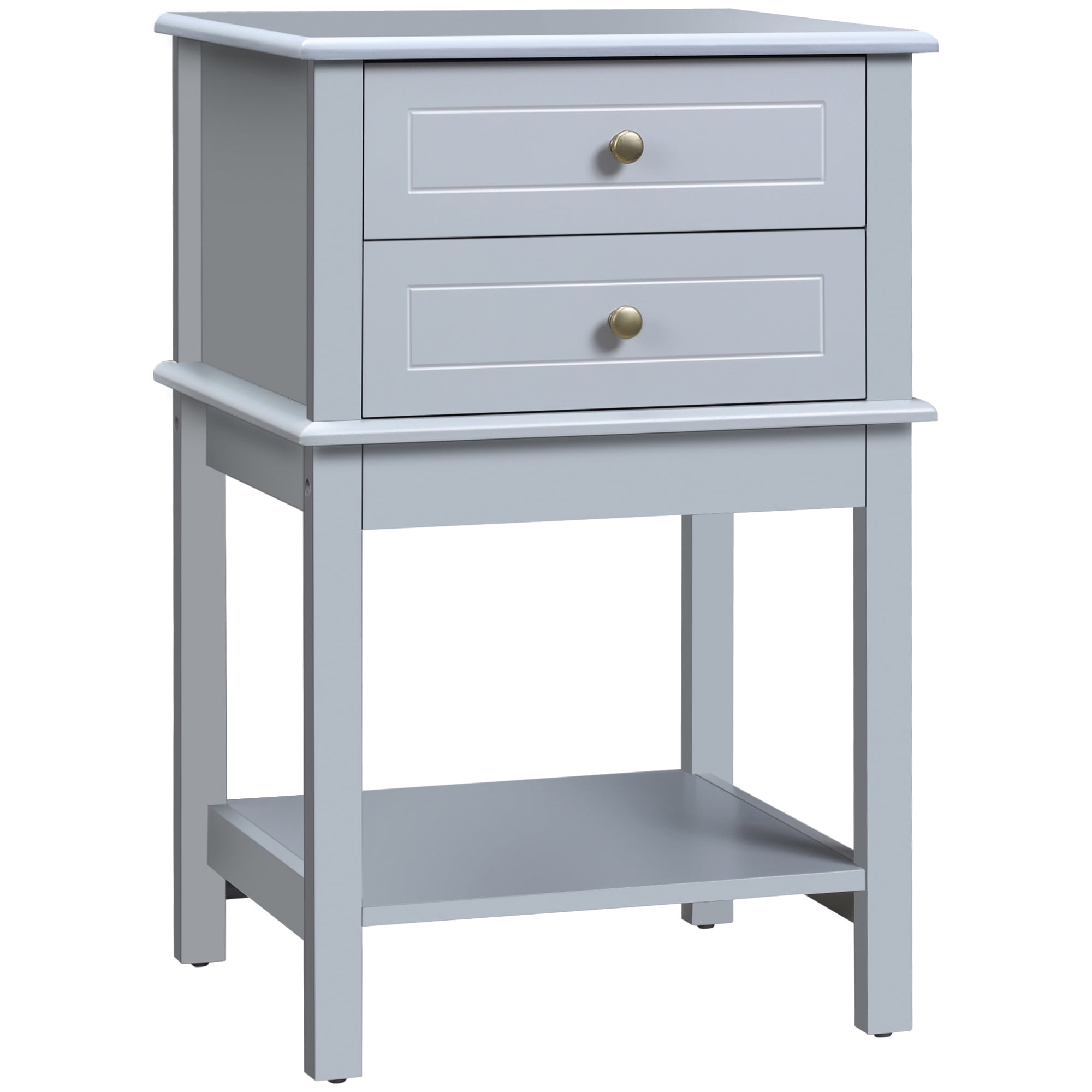 HOMCOM 2-Tier Night Stand with Drawer, Narrow End Table with Bottom Shelf, for Living Room or Bedroom - White