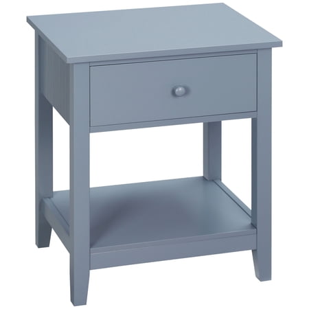 HomCom Modern Style Bedside End Table with Drawer and Storage Shelf for Bedroom, or Living Room, Gray