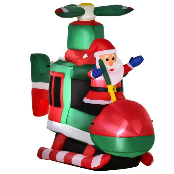 HomCom Santa Claus Flying Helicopter Blow up Yard Inflatable, with Built-in LED Lights 5'
