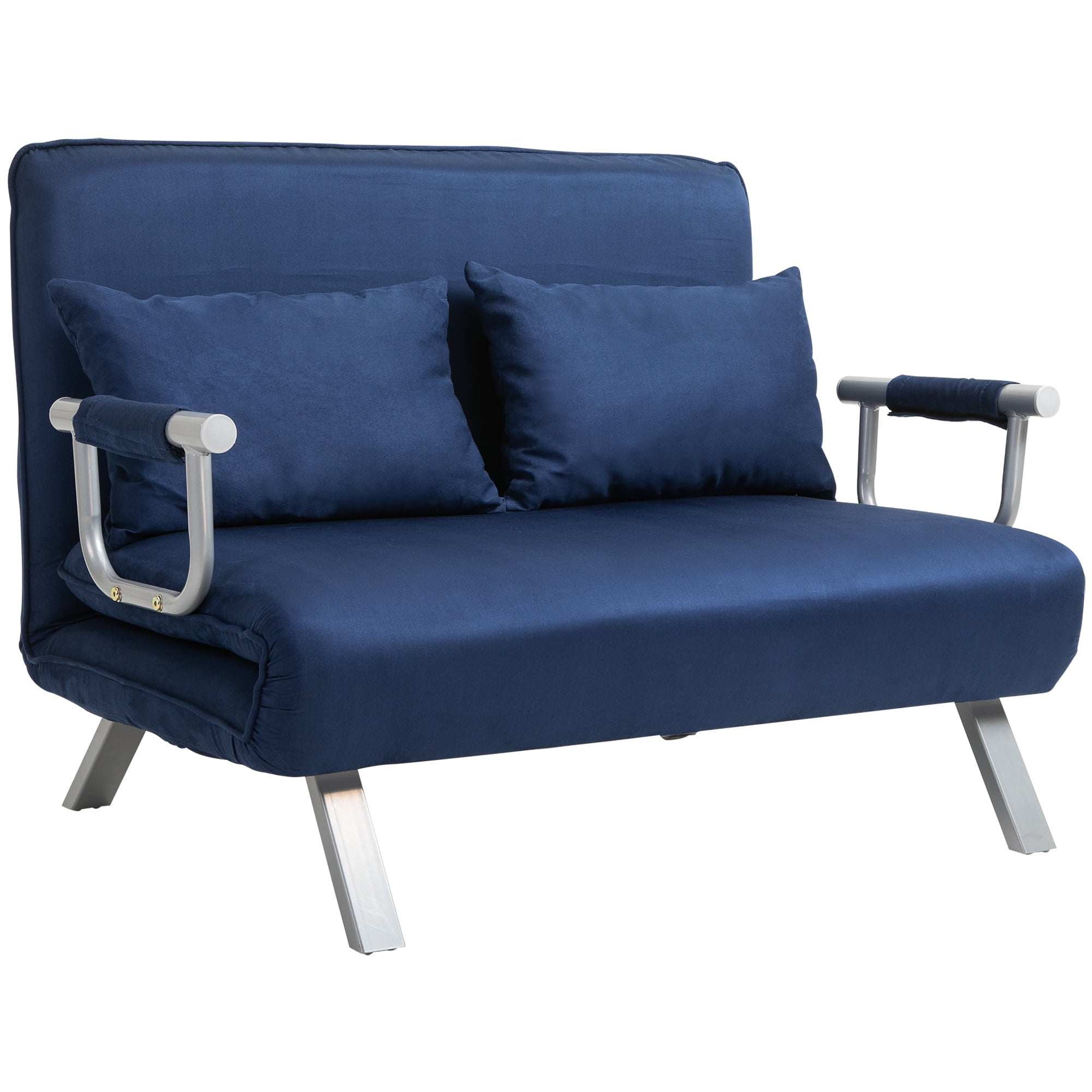HomCom Small Sofa Couch Futon with Fold Up Bed and Adjustable Backrest featuring Modern Design with Chic Suede Blue