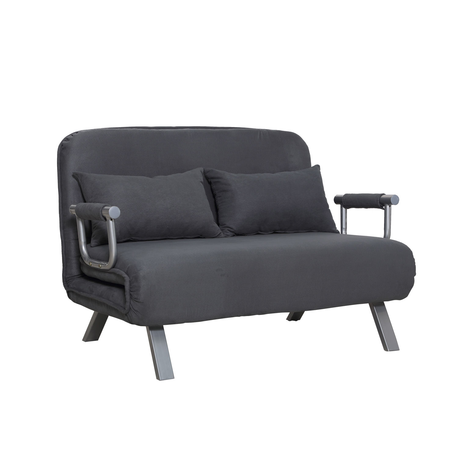HomCom Small Sofa Couch Futon with Fold Up Bed and Adjustable Backrest, featuring Modern Design with Chic Suede, Grey - image 1 of 10
