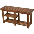 thumbnail image 1 of HomCom Storage Bench, Teak, 1 of 10