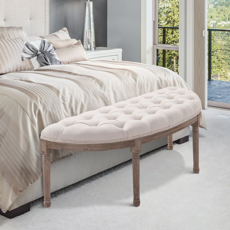 Free Shipping HomCom Tufted Half Circle Ottoman Bench Seat Off White Walmart Walmart