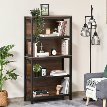 HomCom Utility 31.5"W x 11.75"D x 59.75"H 4-Shelf Decorative Shelves, Black and Walnut
