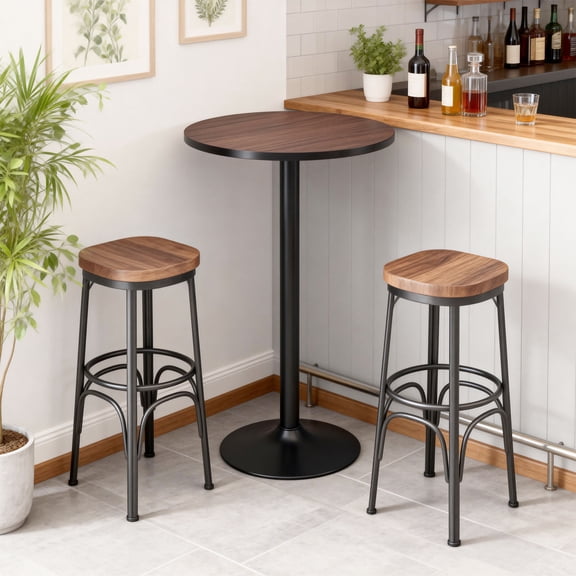HOMCOM 42"H Rustic Industrial Bar Table Pub Table Elm Wood Top with Metal Base