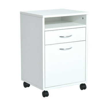 HomCom White Rolling End Table Mobile Printer Cart Nightstand Organizer 24 "