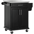 thumbnail image 1 of HomCom Wood Stainless Steel Multi- Storage Rolling Kitchen Island Utility Cart With Wheels - Black, 1 of 8