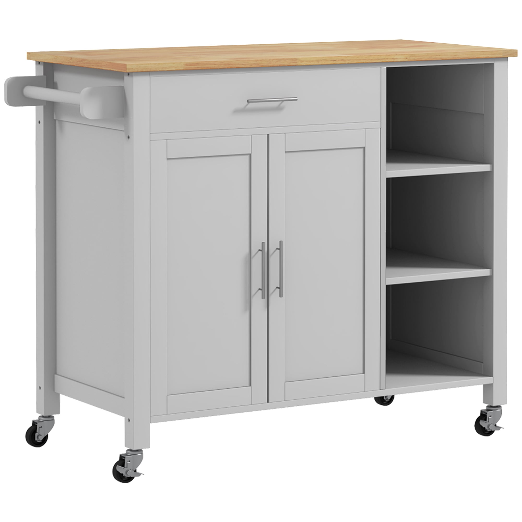 HomCom Wooden Rolling Kitchen Storage Island on 360° Swivel Wheels ...