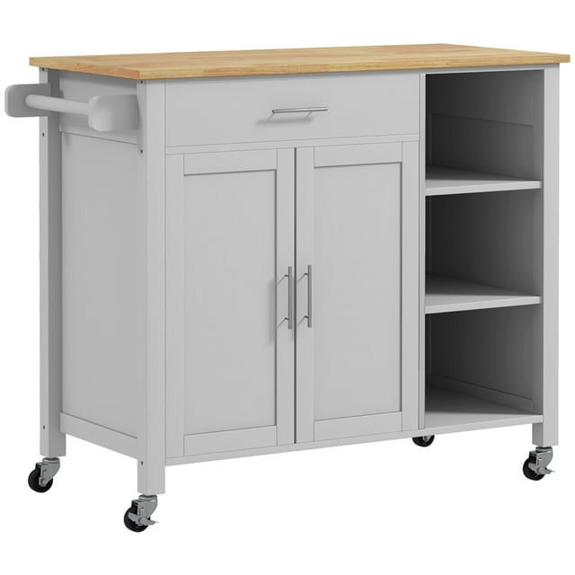 Homcom Wooden Rolling Kitchen Storage Island On 360° Swivel Wheels 