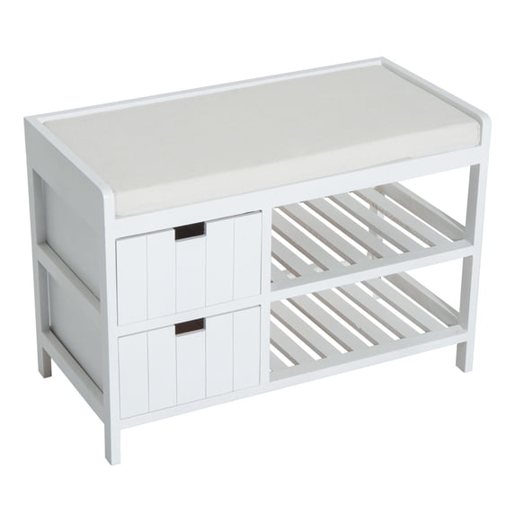 HomCom Wooden Shoe Rack Bench Organizer With Drawers, White