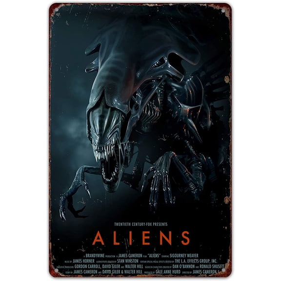 HomDeo Metal Signs Vintage Novelty Wall Decor Aliens Movie Poster Vintage for Bar Ranch Cafe Laundry Room Gym Wine Cellar Tin Sign 8" w x 12" h