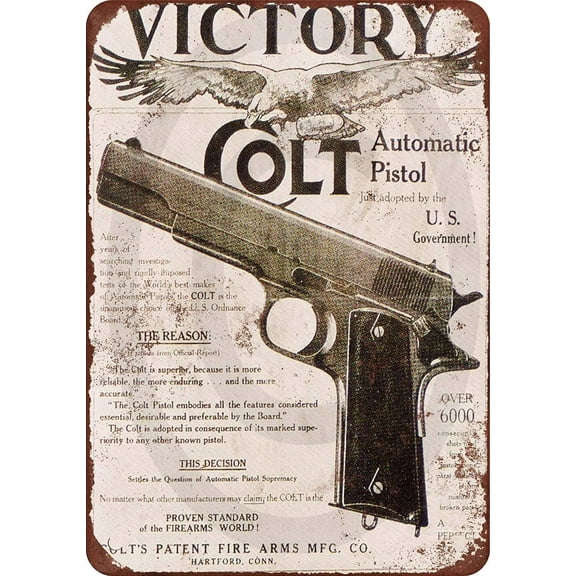 HomDeo Tin Sign 8" w x 12" h Barber Shop Pub Funny Decor Art Colt M1911 Victory Vintage Look Metal Signs Vintage Ranch