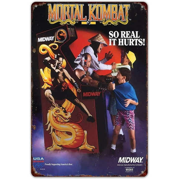 HomDeo Tin Sign 8" w x 12" h Funny Wall Decor Mortal Kombat Midway Arcade Game Ad Vintage Metal Signs Vintage