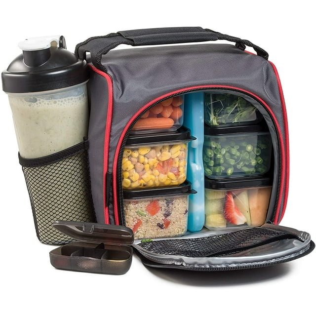 HomEquip Meal Prep Lunch Bag lunch box with 6 Portion Control Food ...