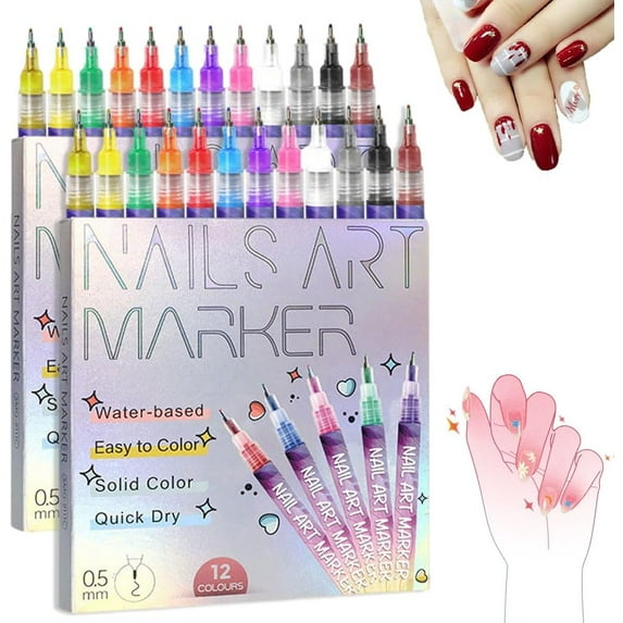HomFairy 12 Colors Nail Art Pens Set, 2026 New Nail Art Markers for Gel Nails, DIY Nail Art Marker Drawing Painting Liner Pen, for Graffiti Dotting Point Liner DIY