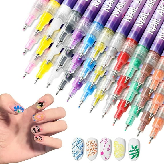 HomFairy 12 Colors Nail Art Pens Set, Nail Art Markers Doodle Pen for Adults, Nail Art Tools for Polishing Dotting Painting Liner DIY