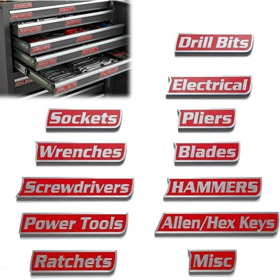HomFairy 12Pack Magnetic Tool Box Labels, Multipurpose Toolbox Labels ...