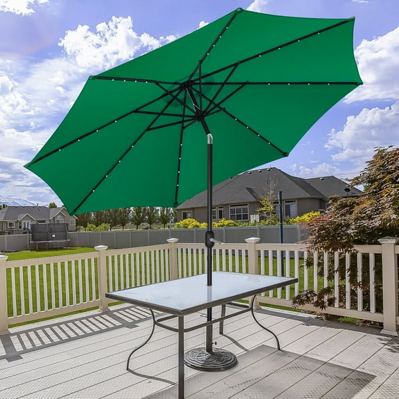 HomGarden 10FT Outdoor Solar Patio Umbrella, 32LED Lights 8 Aluminum Ribs, Fade-Resistant, Green