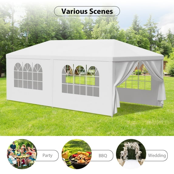 HomGarden 10x20FT Outdoor Gazebo Canopy Wedding Party Tent W/ 6 Removable Walls, 10' W, White