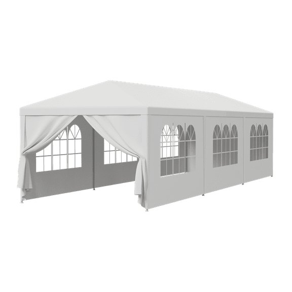 HomGarden 10x30FT Outdoor Gazebo Canopy Wedding Party Tent Shelter Pavilion W/ 8 Removable Sidewalls & Windows for Cater Events, White