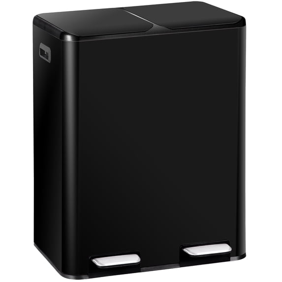 HomGarden 16 Gallon Dual Compartment Trash Can Stainless Steel Step Garbage Can Home Kitchen, Black