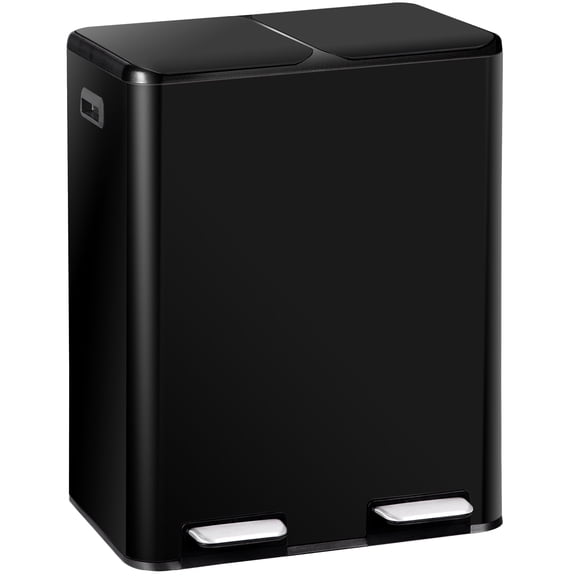 HomGarden 16 Gallon Dual Compartment Trash Can Stainless Steel Step Garbage Can Home Kitchen, Black