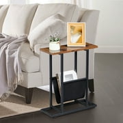 HomGarden 17.7L x 21.7H Narrow Side Table Small Metal End Table W/Storage Holder for Sofa Couch Bed, Rustic Brown