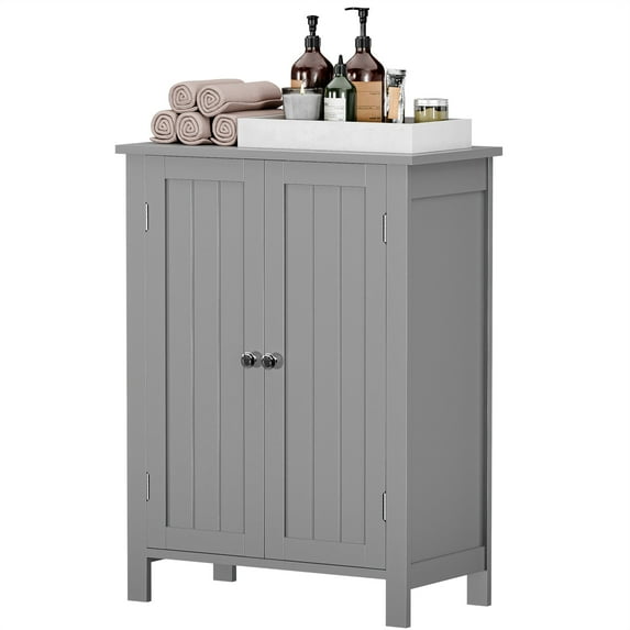 HomGarden 2-Door Bathroom Floor Storage Cabinet Side Cupboard W/ Adjustable Shelves,Gray