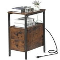 thumbnail image 1 of HomGarden 2 Drawers Wood End Table W/Charging Station & USB Ports, Narrow Storage Sofa Side Table Nightstand for Living Room Bedroom,Rustic Brown, 1 of 11