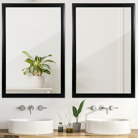 HomGarden 2 Pack 24''x36'' Rectangle Bathroom Vanity Wall Mirror Modern Black