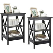 HomGarden 2 Pack 3-Tier End Table Square Wood Sofa Side Table, Black