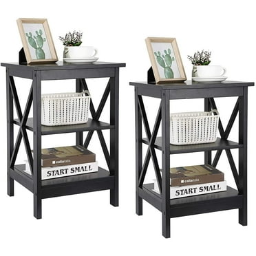 HomGarden 2 Pack 3-Tier End Table Square Wood Sofa Side Table, Black
