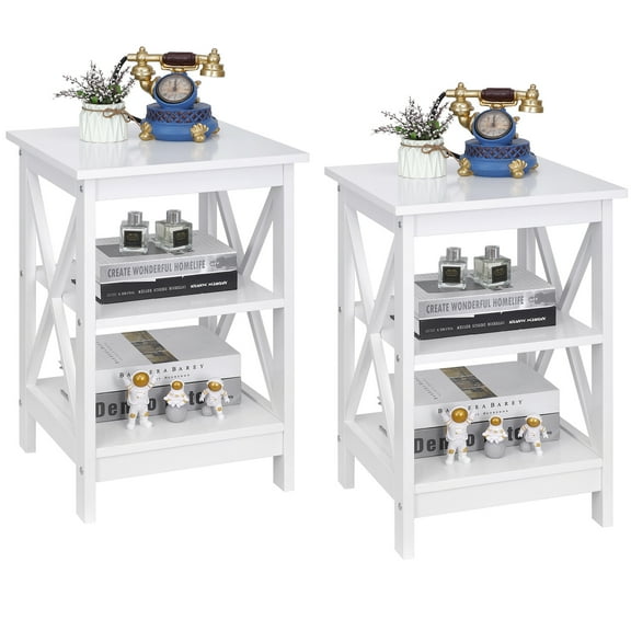 HomGarden 2 Pack Modern End Table Square MDF Sofa Side Table, White