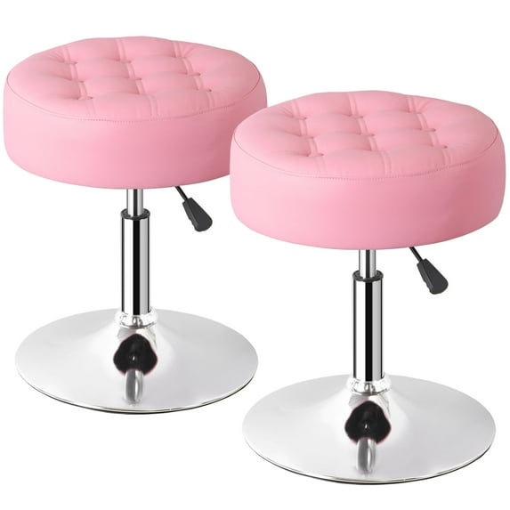 HomGarden 2 Pack Modern Tufted Adjustable Vanity Stool 360° Swivel Adult Makeup Ottoman Stool PU Leather Pink