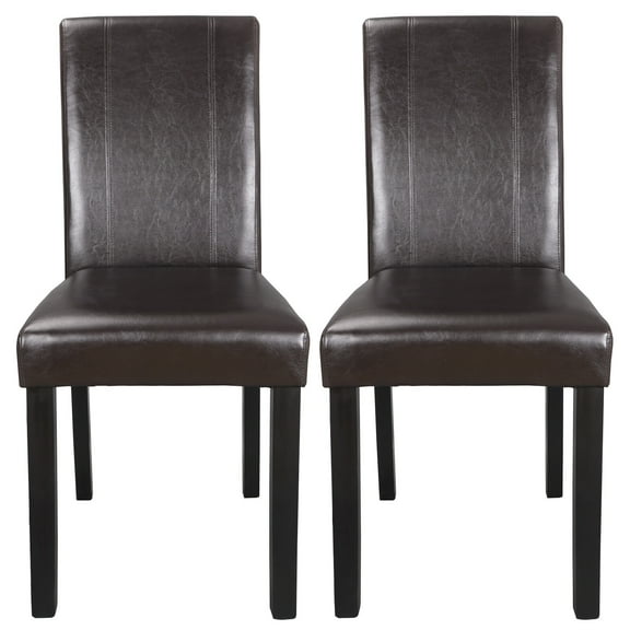 HomGarden 2 Pack Modern Upholstered Leather Indoor Dining Chair High-Back Padded Parson Chair Brown