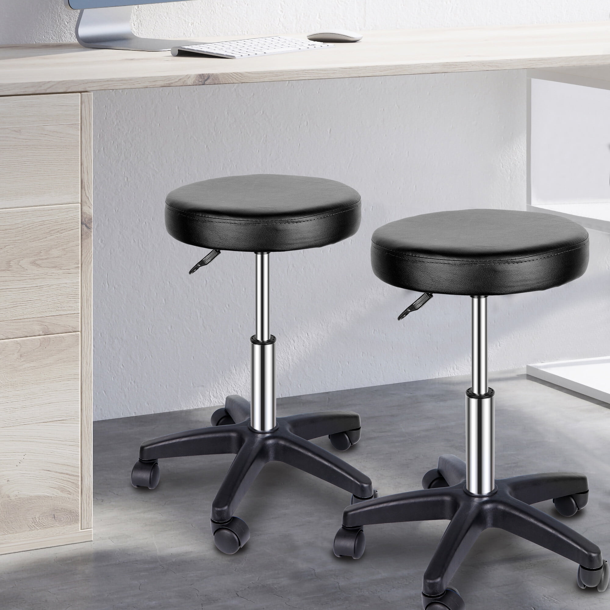 HomGarden Drehhocker Mit Rückenlehne – Höhenverstellbar, 360° Drehbar, Rollen | Für Salon, Büro, Massage