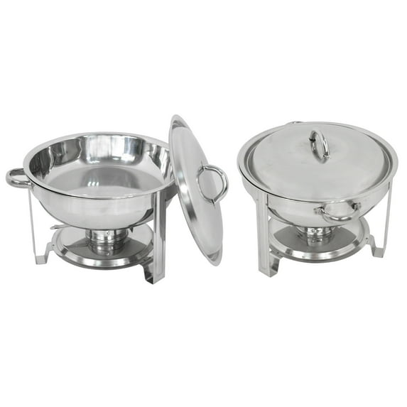 HomGarden 2 Pack Round Chafing Dish 5QT Full Size Stainless Steel Chafer Food Warmer Buffet Set