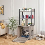 HomGarden 2-in-1 Cat Hidden Litter Box Enclosure W/Storage Shelves, Cat Washroom & Furniture, Gray